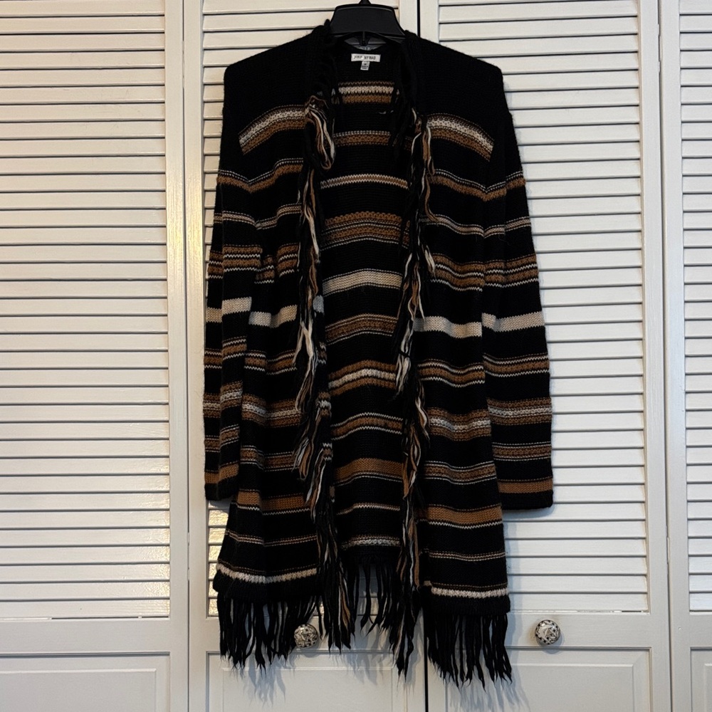 Johnny Was Multicolor Striped Cardigan with Fringe